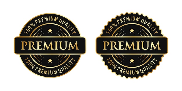 Vettore 100 per cento distintivi vettoriali di qualità premium etichette in oro nero di lusso per il sigillo del logo dell'icona