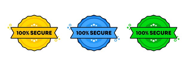 100 percent secure stamp set. . 100 percent secure badge icon. certified badge logo.