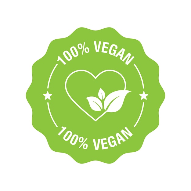 Vettore icona vettore logo vegano al 100% badge etichetta per alimenti biologici vegetariani con foglia simbolo vegano naturale verde