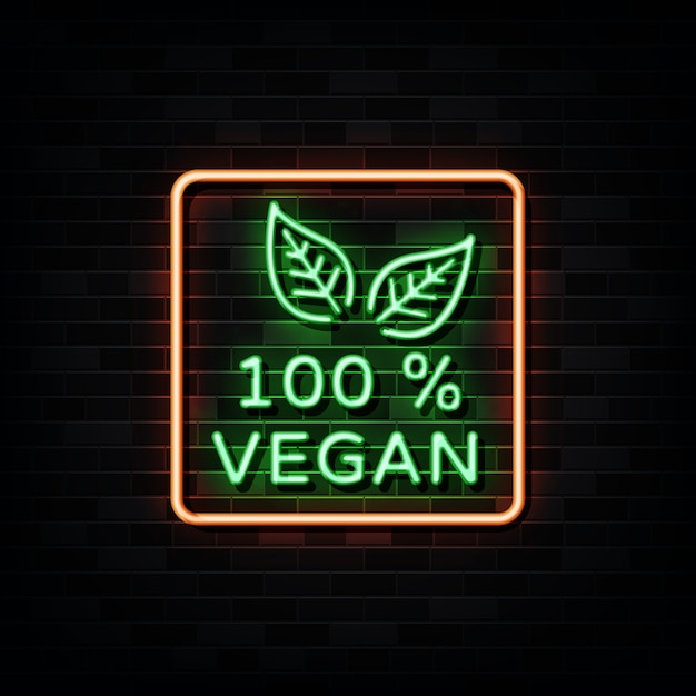 100 percent vegan neon sign . Design template neon style