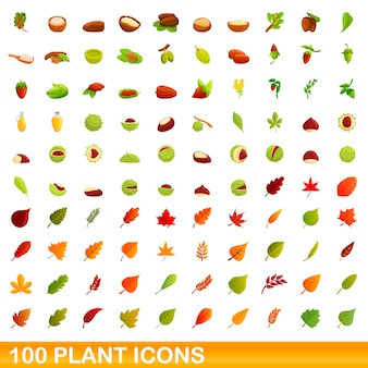 100 icone di piante impostate. un'illustrazione del fumetto di 100 icone di piante insieme vettoriale isolato su sfondo bianco