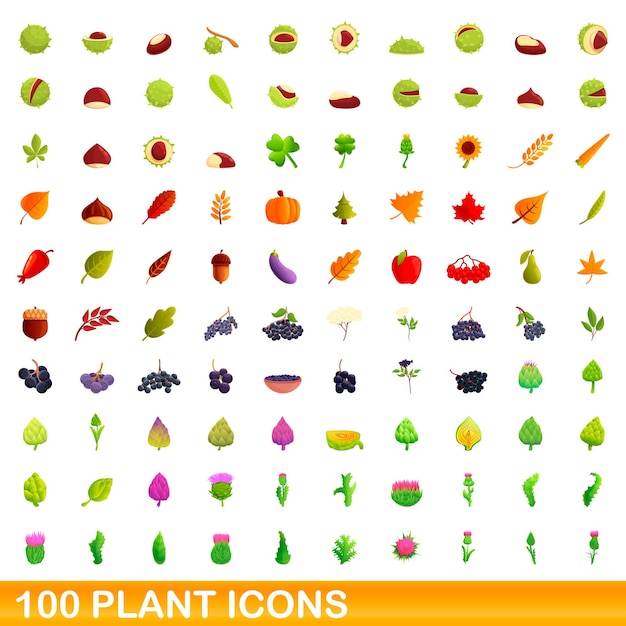 100 plant icons set. cartoon illustration of 100 plant icons vector set isolated on white background