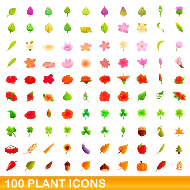 100 planten pictogrammen instellen. Cartoon illustratie van 100 plant iconen vector set geïsoleerd op een witte background