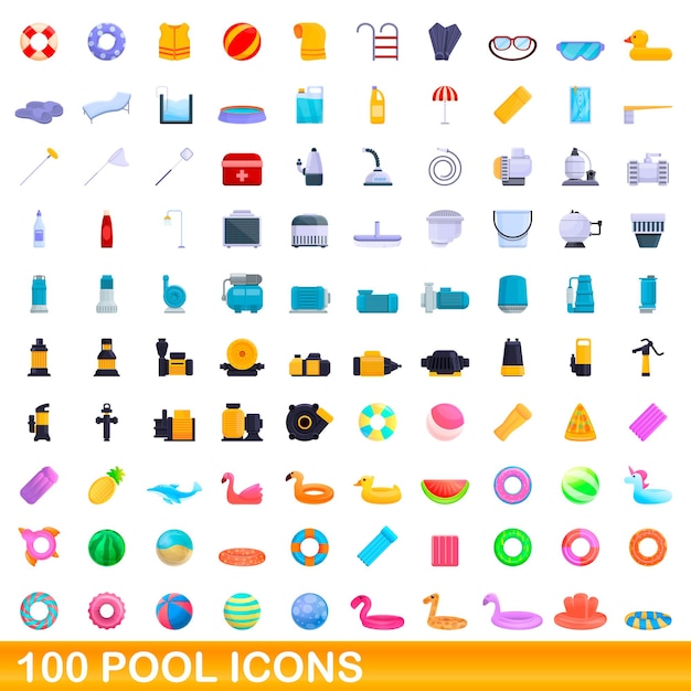 100 pool icons set. cartoon illustration of 100 pool icons set isolated