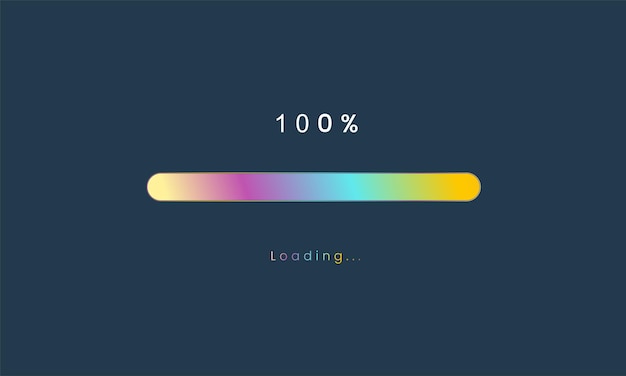 100 procent regenboog laadbalk upload gebruikersinterface kleurrijk futuristisch laadsymbool