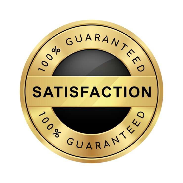 Vector 100% satisfaction guaranteed badge black and gold glossy metallic luxury logo