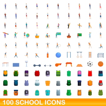 100 icone della scuola impostate. cartoon illustrazione di 100 icone di scuola insieme vettoriale isolato su sfondo bianco