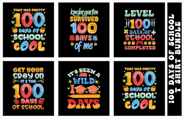 100 schooldag kleurrijke t-shirt ontwerp bundel vector voor print on demand