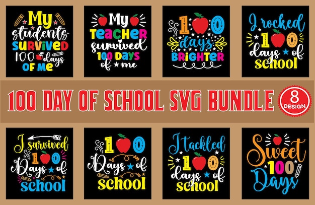 100 schooldag svg t-shirt ontwerpbundel