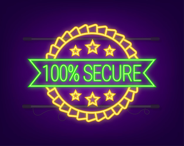 100 icona al neon grunge sicura badge o pulsante per il sito web di commercio illustrazione vettoriale di stock