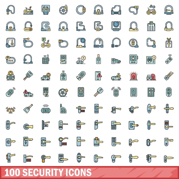 100 security icons set color line style
