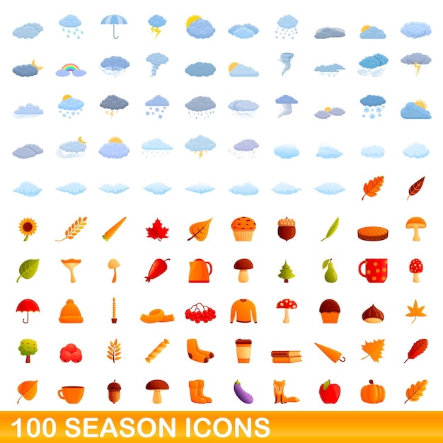 100 seizoen pictogrammen instellen. cartoon illustratie van 100 seizoen iconen vector set geïsoleerd op een witte background