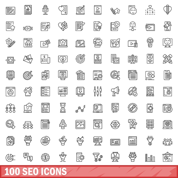 100 seo icons set outline style