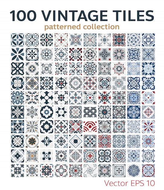 100 set vintage tiles patterns antique seamless design