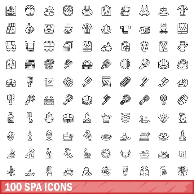 Vector 100 spa icons set outline style