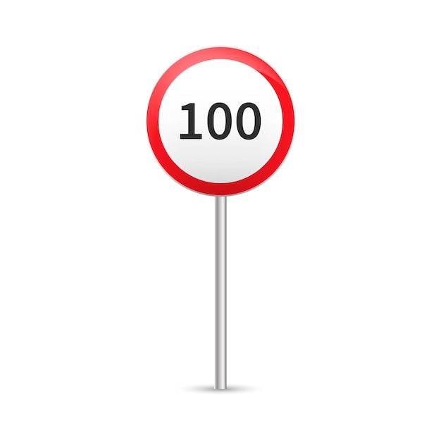 100 speed limitation road sign on white background