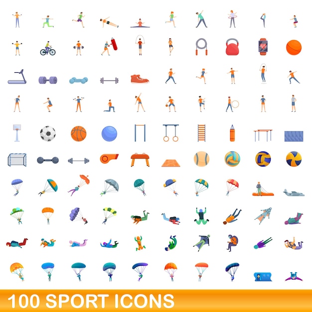 100 sport iconen set, cartoon stijl