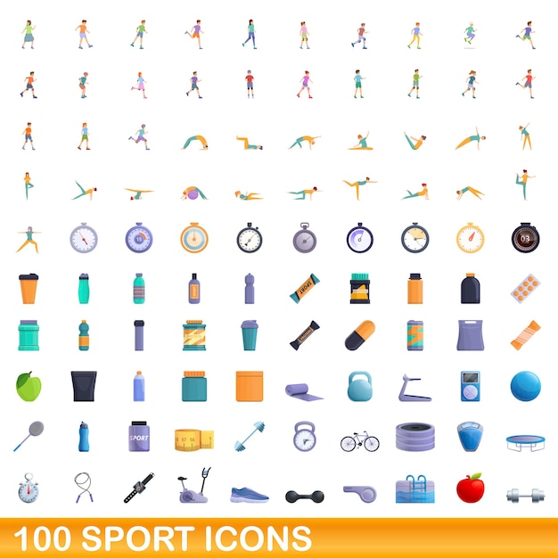 100 sport iconen set, cartoon stijl