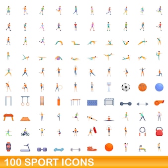 100 icone dello sport impostate. cartoon illustrazione di 100 icone di sport insieme vettoriale isolato su sfondo bianco