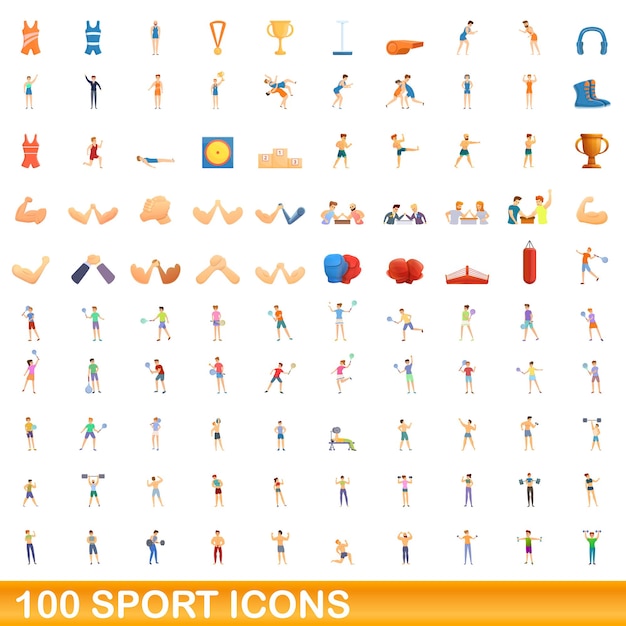 100 icone dello sport impostate. cartoon illustrazione di 100 icone di sport insieme vettoriale isolato su sfondo bianco