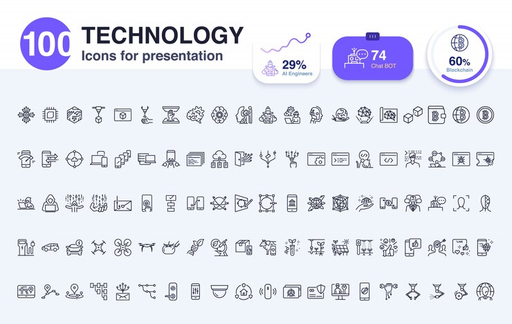 Vector 100 technologie lijn pictogram voor presentatie