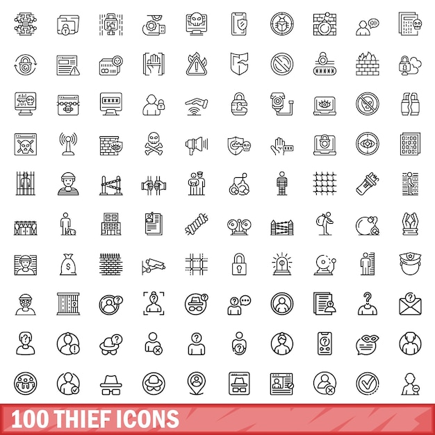 100 thief icons set Outline illustratie van 100 thief iconen vector set geïsoleerd op witte achtergrond