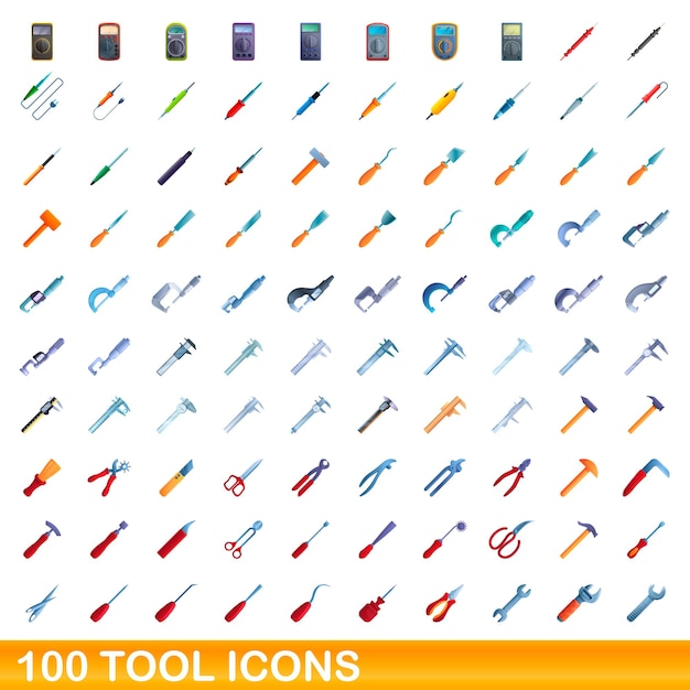 Vector 100 tool icons set. cartoon illustration of 100 tool icons vector set isolated on white background