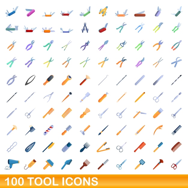 100 도구 아이콘 세트, 만화 스타일