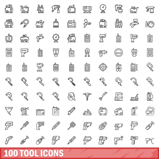 100 tool icons set outline style