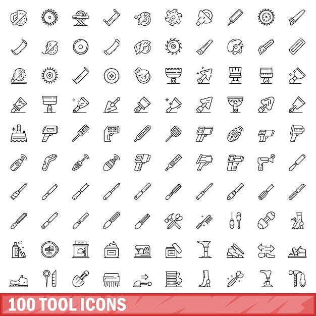 100 tool icons set outline style