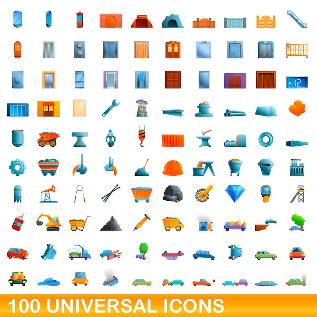 100 universal icons set. cartoon illustration of 100 universal icons vector set isolated on white background