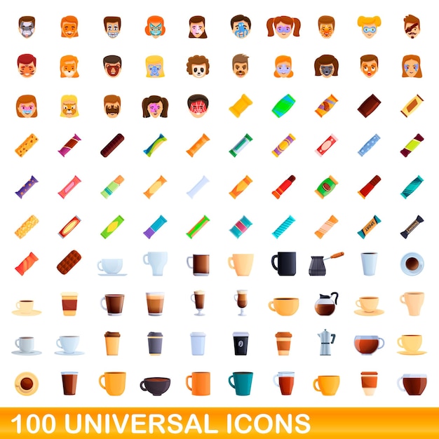 100 universal icons set. cartoon illustration of 100 universal icons vector set isolated on white background