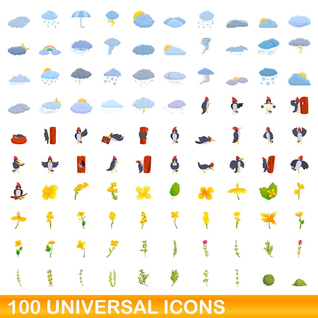 100 universal icons set. cartoon illustration of 100 universal icons vector set isolated on white background