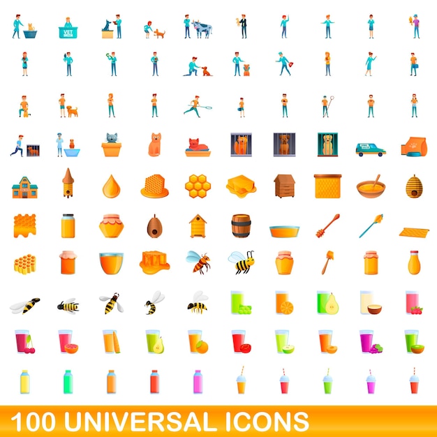 100 universal icons set. cartoon illustration of 100 universal icons vector set isolated on white background