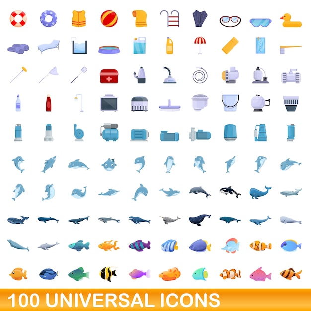 Vector 100 universal icons set. cartoon illustration of 100 universal icons vector set isolated on white background