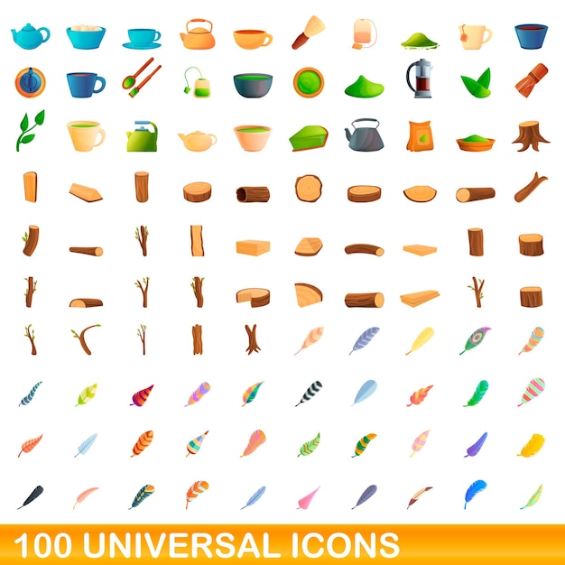 Вектор Набор из 100 универсальных иконок. карикатура на 100 универсальных векторных иконок, выделенных на белом фоне