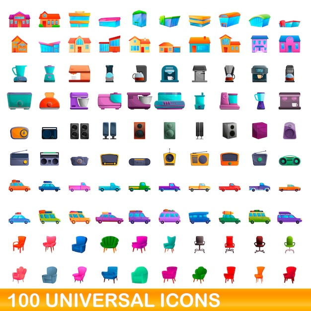 100 universele iconen set, cartoon stijl