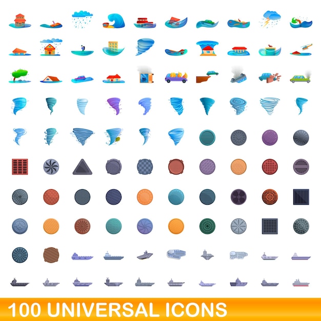 100 universele pictogrammen instellen. Cartoon illustratie van 100 universele iconen vector set geïsoleerd op een witte background