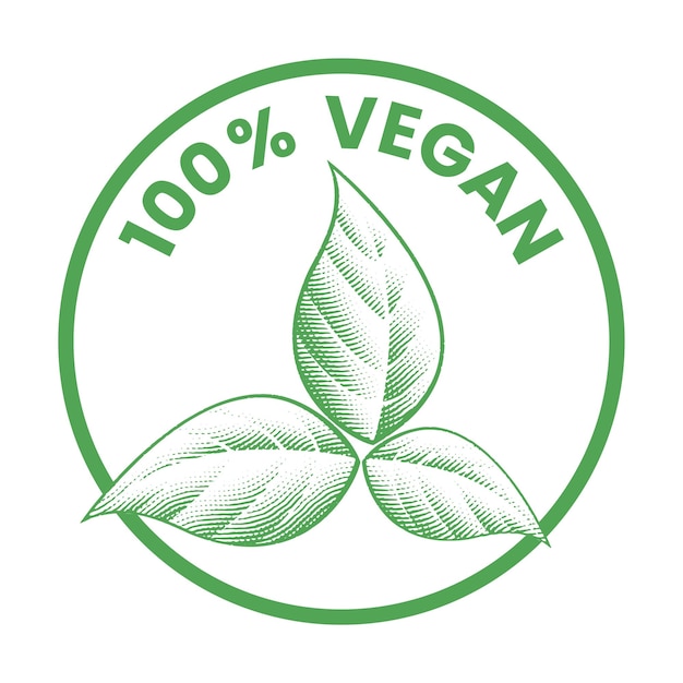 100 Vegan rond pictogram met schaduwrijke gegraveerde groene bladeren pictogram 9