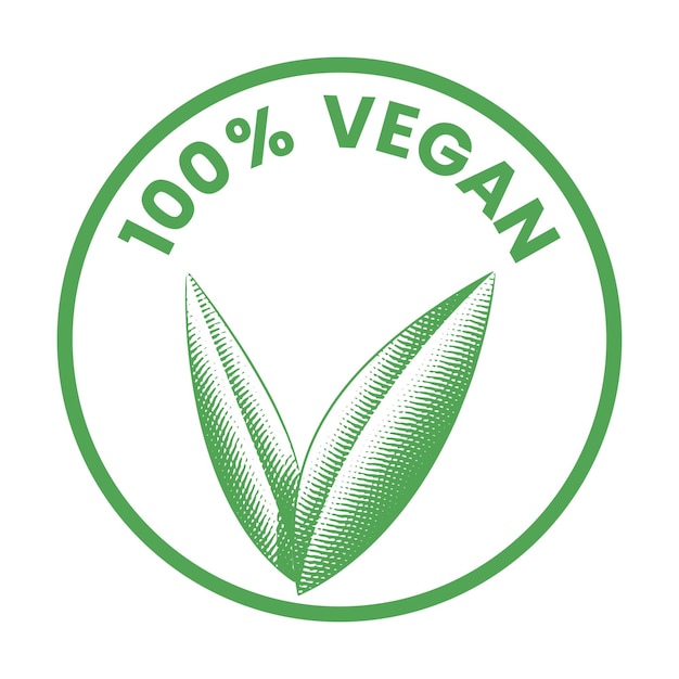 Vector 100 vegan round icon with engraved green leaves icon 1