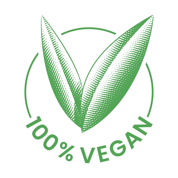 100 Vegan Round Icon with Engraved Green Leaves Icon 3