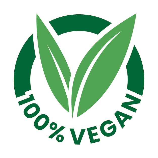 Vector 100 vegan round icon with green leaves and dark green text icon 6