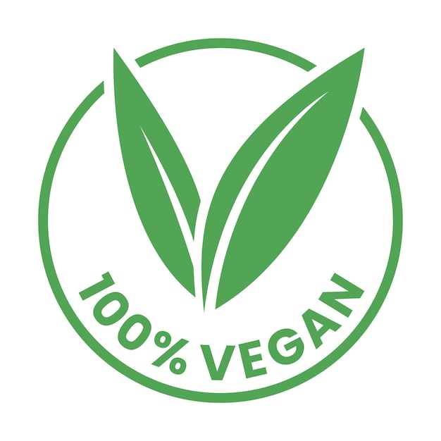 Vector 100 vegan round icon with green leaves icon 7