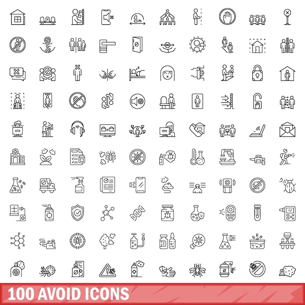 Vector 100 vermijd iconen set overzichtsillustratie van 100 vermijd iconen vector set geïsoleerd op een witte achtergrond