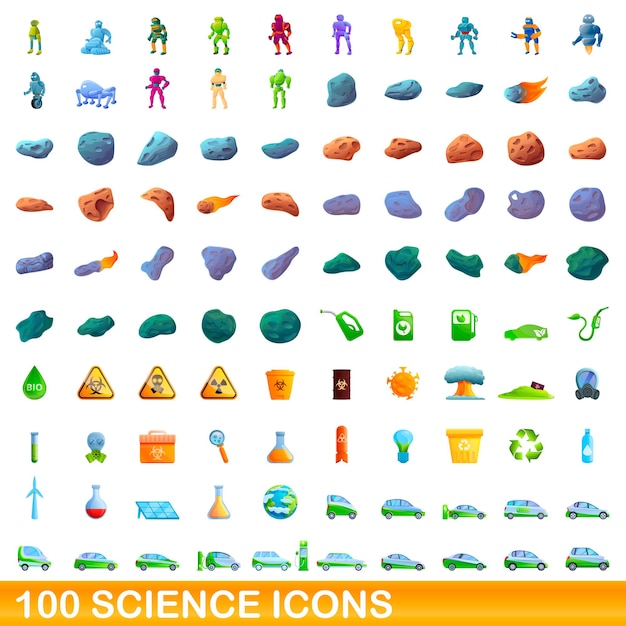 100 wetenschap pictogrammen instellen. cartoon illustratie van 100 wetenschap iconen vector set geïsoleerd op een witte background