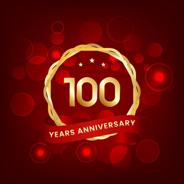 100 years anniversary anniversary template design with gold number and red ribbon design for event invitation card greeting card banner poster flyer book cover and print vector eps10