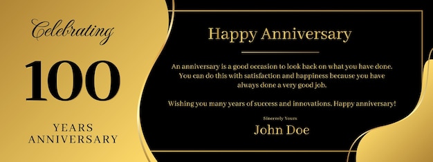 Vector 100 years anniversary a banner speech anniversary template with a gold background combination of black and text that can be replaced