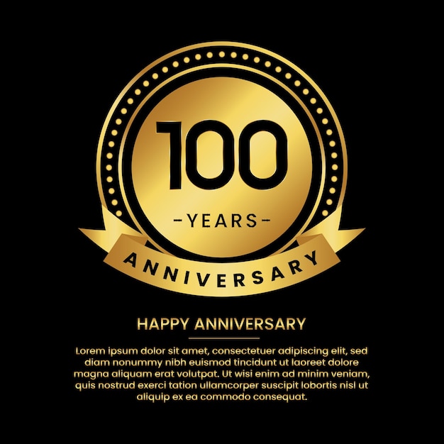 100 years anniversary banner with luxurious golden circles and halftone on a black background and replaceable text speech
