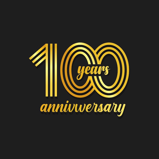 100 years anniversary gold color logo design vector template on black background party celebration