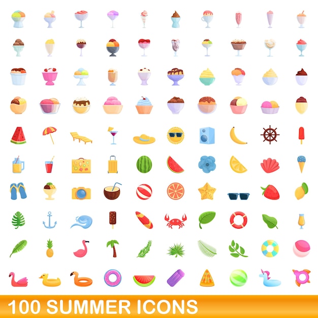 100 zomer iconen set, cartoon stijl